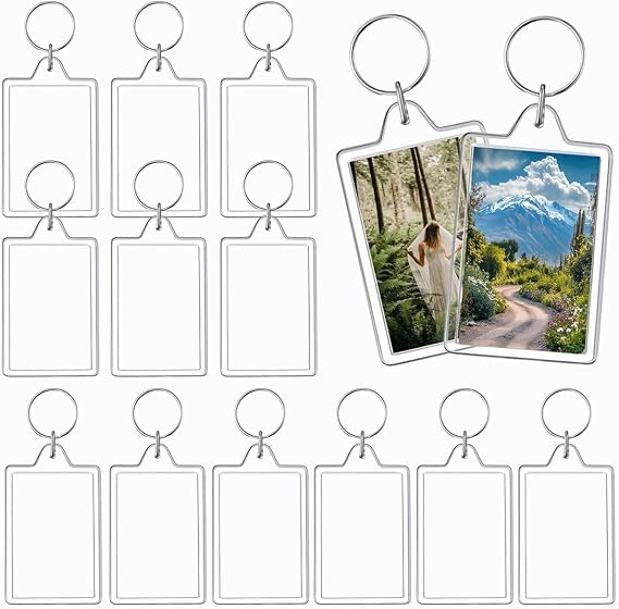 12pcs Acrylic Photo Frame Keychain Holder 2 x 3 In Picture Insert Blank Keyring Clear Picture Holder for DIY Craft