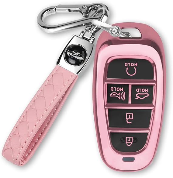 MILD EAST For Hyundai Key fob Cover 5 Button with Keychain(Pink)