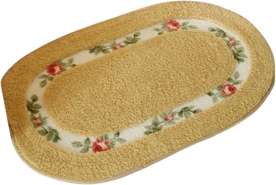 Pretty Floral Rural Style Rug, Soft Non-Slip Embroidered Oval Doormat Floor Mat Bath Mat, Bathroom Shower Rug Bedroom Living Room Carpet (15.7x23.6inches, Gold)