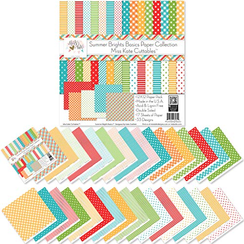 Pattern Paper Pack - Summer Brights Basics - for Vacation - 17 Double-Sided 12x12 Collection Includes 34 Patterns - Scrapbooking Card Making Crafting - by Miss Kate Cuttables