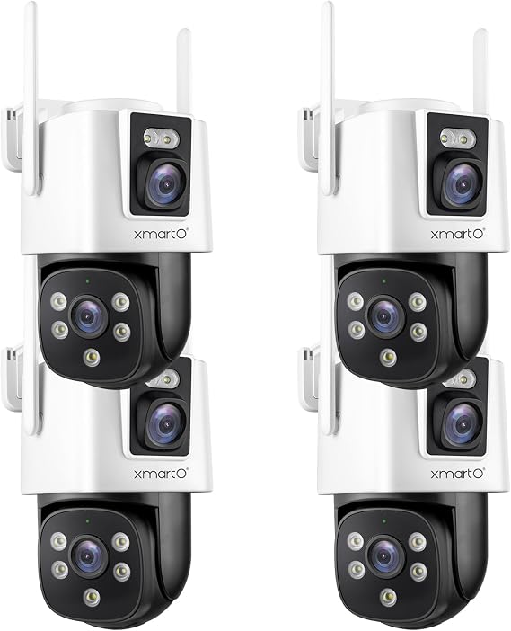 xmartO [WiFi 6 Dual-Lens Camera 2-in-1 HD WiFi Home Securirty Camera with AI Tracking, Pan Tilt Zoom, 5G/ 2.4G Dual Band, Bluetooth Easy Setup (Standalone CAM with LAN-Link, 4-Pack)