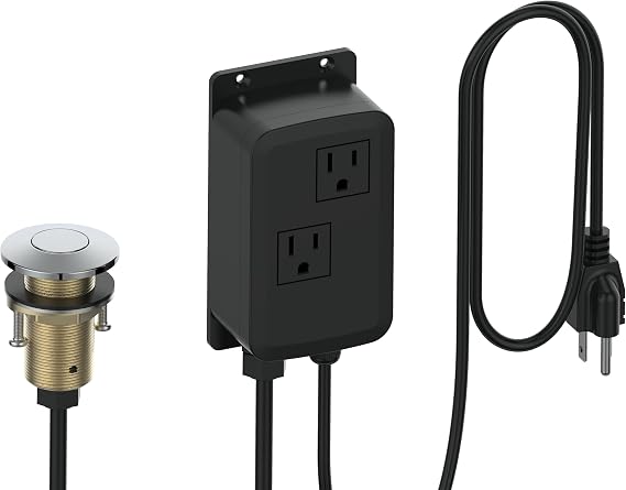 KANARY Sink Top Air Switch Kit(All Brass Button) for Garbage Disposal with Power Module (Round,Chrome)