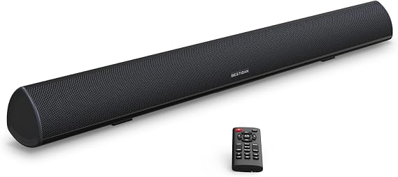 BESTISAN Soundbar, TV Sound Bar with Wired HDMI and Wireless Bluetooth 5.0 Home Theater System (28 Inch, Enhanced Bass Technology, 3-Inch Drivers, Bass Adjustable, Wall Mountable, DSP)