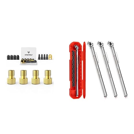 ETENWOLF Pencil Tire Pressure Gauge & Brass Presta Valve Adapter