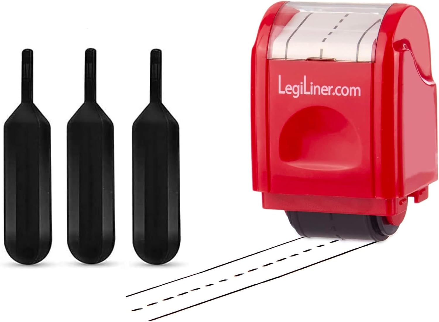 LEGILINER 34 Dashed Handwriting Line RED Teacher Stamp – Tri-Line Dashed Pattern, Includes Ink Refill. Classroom & Home Use. Refillable Ink Writing Practice Roller Stamp