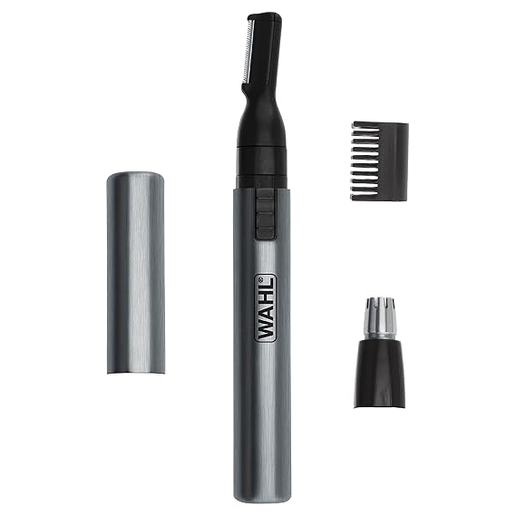 Wahl Micro Groomsman Battery Personal Trimmer for Hygienic Grooming with Rinseable, Interchangeable Heads for Eyebrows, Neckline, Nose, Ears, Other Detailing - 05640-600