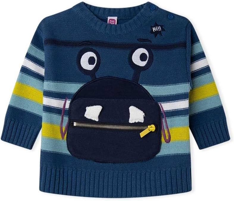 Tuc Tuc | Boys and Toddlers Pullover Monster Crewneck Sweater | Collection Galaxy Friends | Blue with Pocket