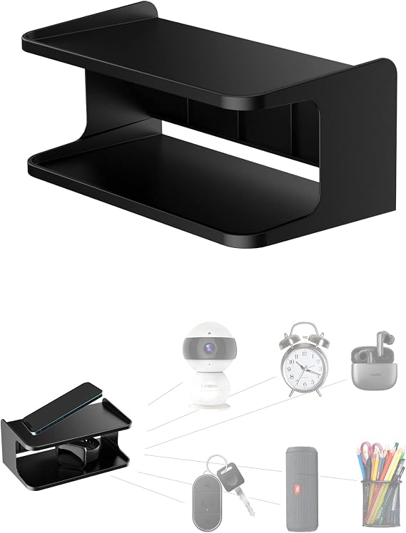 Bedside Shelf Accessories Organizer for Bedroom Bedside Wall Organizer Universal Bedside Shelf Wall Mount for Glasses/Remote/Earphone/Cell Phone and More (Black)