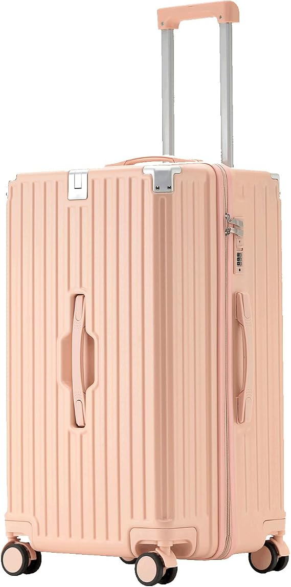 FREEFLY Hard Shell Suitcases Medium Cabin Suitcase Carry on Luggage Medium Suitcase 4 Wheels Lightweight Cabin Size Suitcase with Port Cup Holder,Pink,26in