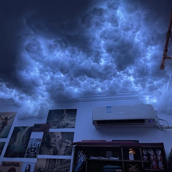 LED Cloud Light Strip Lights Decor RGB Color Changing Strips Kit DIY Thunder for Home Bar Indoor Party Holiday, 16 Feet Thundercloud Night Light, Blue