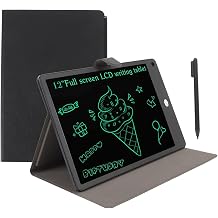LCD Writing Tablet for Adults, 12in Full Screen Drawing Tablet, Electric Handwriting Pad, Reusable Erasable Digital Notepad with Pen, PU Case