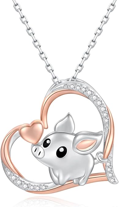 Pig Pendant Necklace for Women 925 Sterling Silver-Cute Lucky Animal Pet Jewelry Gifts for Young Ones-Adjustable 18+2 Inch Chain
