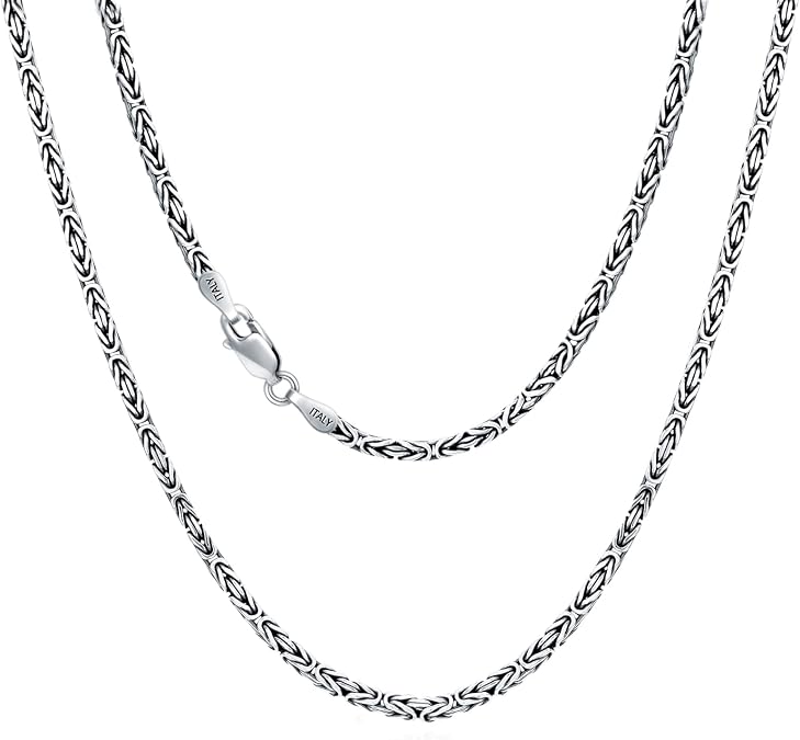 925 Sterling Silver 2.5mm Solid Byzantine Chain Link Necklace for Men Women Oxidized Square Silver Chain Jewelry Gift, 16-36 Inch
