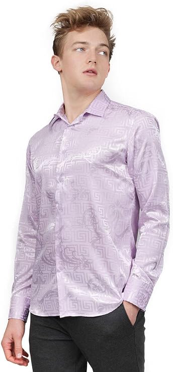Barabas Men's Greek Key Baroque Long Sleeve Button Down Shirt B313