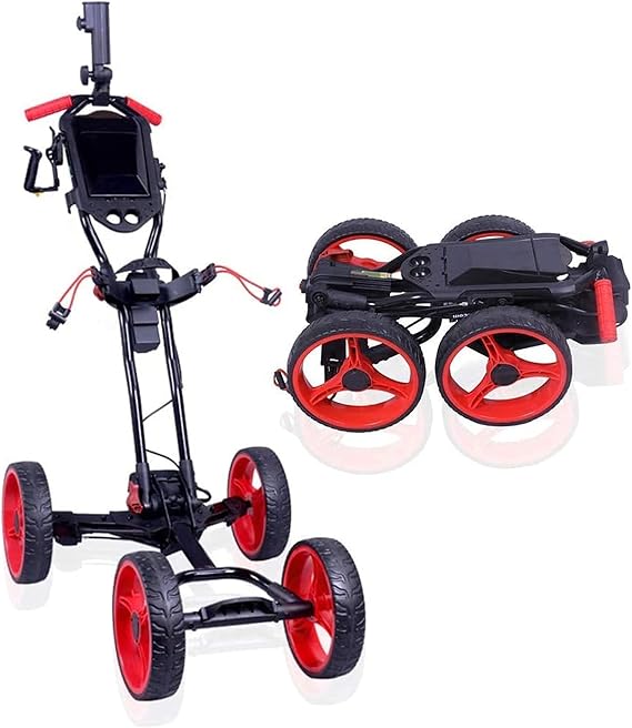 Golf Push Cart Electric Golf Cart Foldable Golf Push Pull Cart with Handbrake, Adjustable Push Handle, Easy to Open/Close
