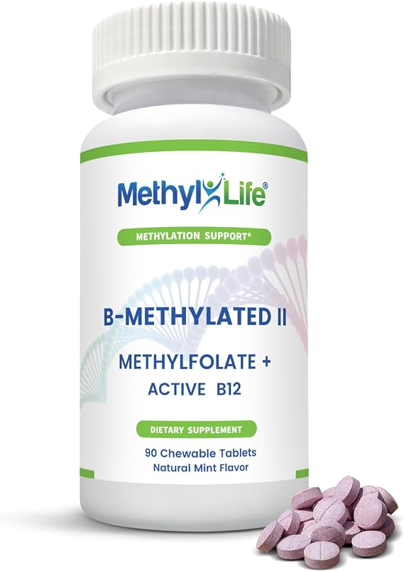 Methyl-Life B-Methylated Chewable 3 mg L-Methylfolate + Methyl B12 Sublingual Tablets (Methylcobalamin) | Active Folate & Vitamin B12 | Vegan, Non-GMO, Gluten-Free