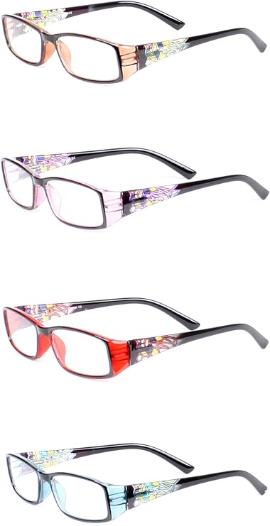 BSB LL Womens 4 Pack Reading Glasses Clear Spring Hinge Stained Glass Design