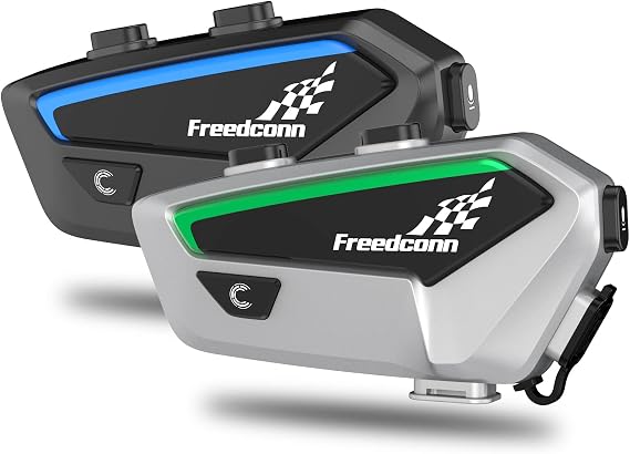 FreedConn FX Motorcycle Bluetooth Headset, Helmet Intercom Communication Systems with CVC Noise Cancellation, IP67 Waterproof, 4 Riders 1200M Range, Music Sharing, 2 Pack (Silver+Black)