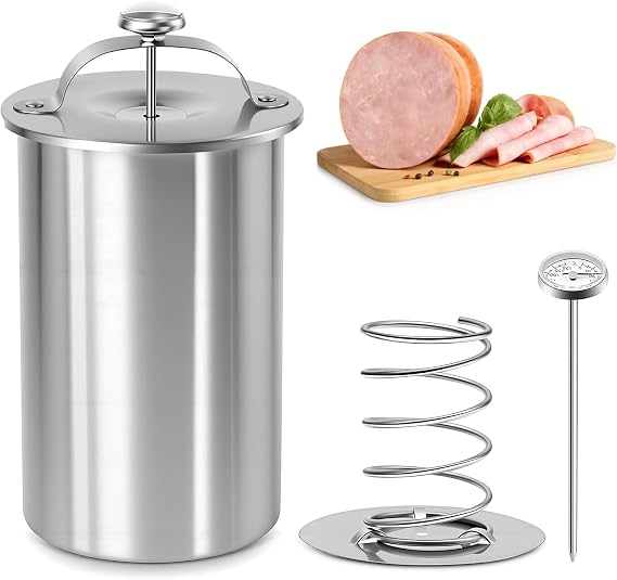 DeliMeat Press Kit,Lunch Meat Press,Ham Maker MeatPress,Stainless Steel Deli MeatPress for Making Healthy Homemade Deli Meat with Thermometer & Spring Mechanism,Ham Maker &Sandwich for Home Cooking