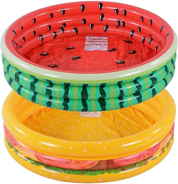 Kiddie Pool, Inflatable Pool for kids, Watermelon and Hamburger 3 Ring Swimming Pool, Ideal Blow Up Pool in Summer, 45 Inches Inflatable Baby Pool