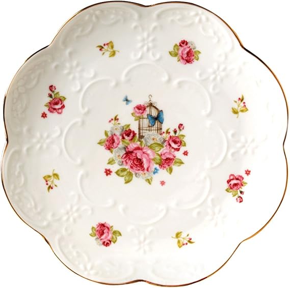 Jusalpha Pack of 2-Vintage Rose Porcelain Fruit Plate/Dessert Plate, 8 In
