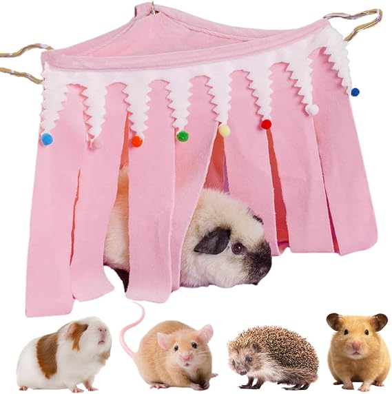 Guinea Pig Corner Hideout Rabbit Hanging Fleece Toy (Pink,Small)