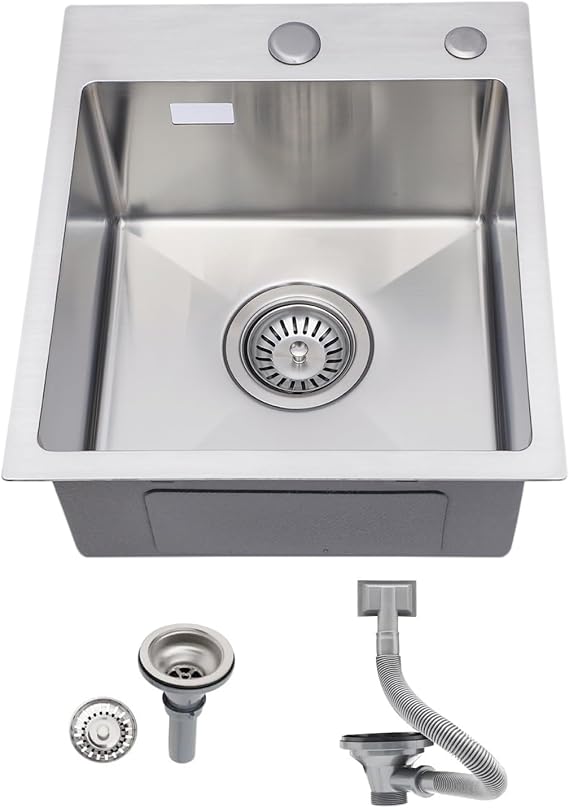 Sarlai Stainless Steel Kitchen Sink 35 x 40 cm Small Kitchen Sink Single Bowl Topmount/Drop in Sink with Over Flow and Tap Hole Outdoor Campervan Bar