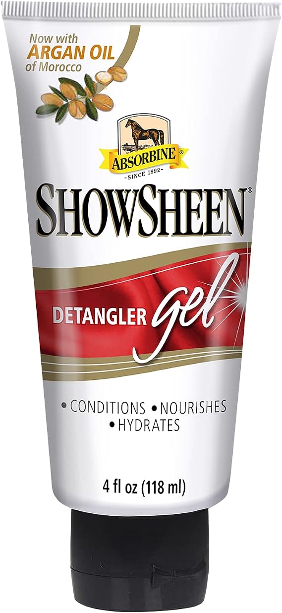 Absorbine ShowSheen Detangler Gel for Coat, Mane & Tail, 4 oz | Conditions, Nourishes, Hydrates, Moroccan Argan Oil, Tackles Tough Knots, Tangles & Burrs, Horses, Dogs, Goats, Llamas, Sheep