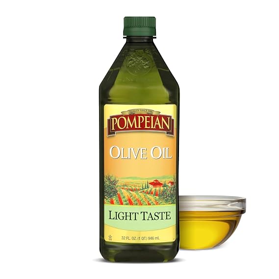 Pompeian Light Taste Olive Oil - 32 fl oz | Olive Oil for High Heat Cooking - Light Flavor for Baking and Sauteing - High Smoke Point