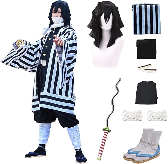 Full Set Halloween Costume For Men Party Role Cosplay Costume Kimono Outfit W/Sword Shoes Wig