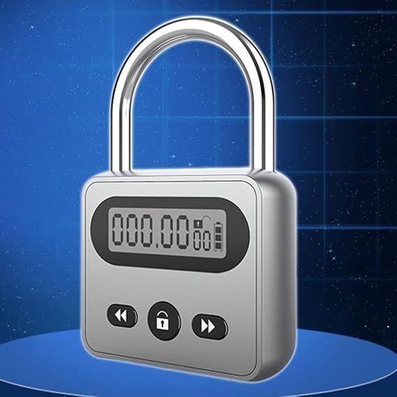 Metal Timer Lock, LCD Display Multi-Function Electronic Time, 999 Hours Max Timing, USB Rechargeable Timer Padlock, Electrical Timers(Gray)