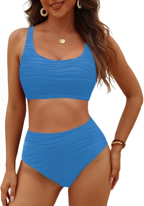 VIMPUNEC High Waisted Bikini Sets for Women Two Piece Tummy Control Swimsuits Sporty High Cut Bathing Suit