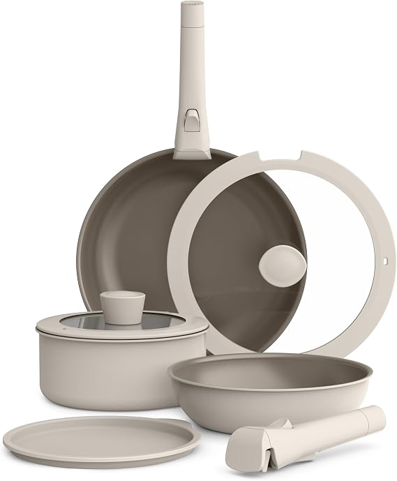 bella 8 Piece Removable Handle EverGoodTM Non-Toxic Cookware Set, Oatmilk