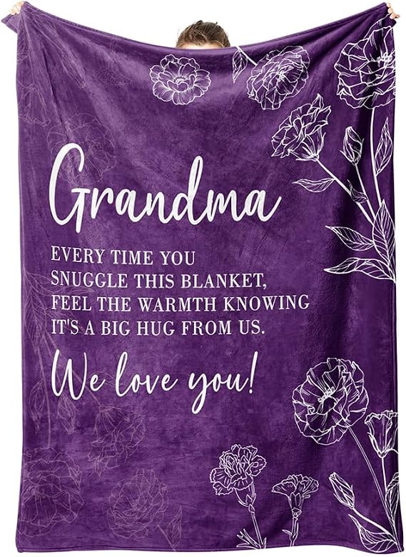 GiltGlimmer Grandma Gifts, Grandma Floral Blanket 80" x 60", Purple