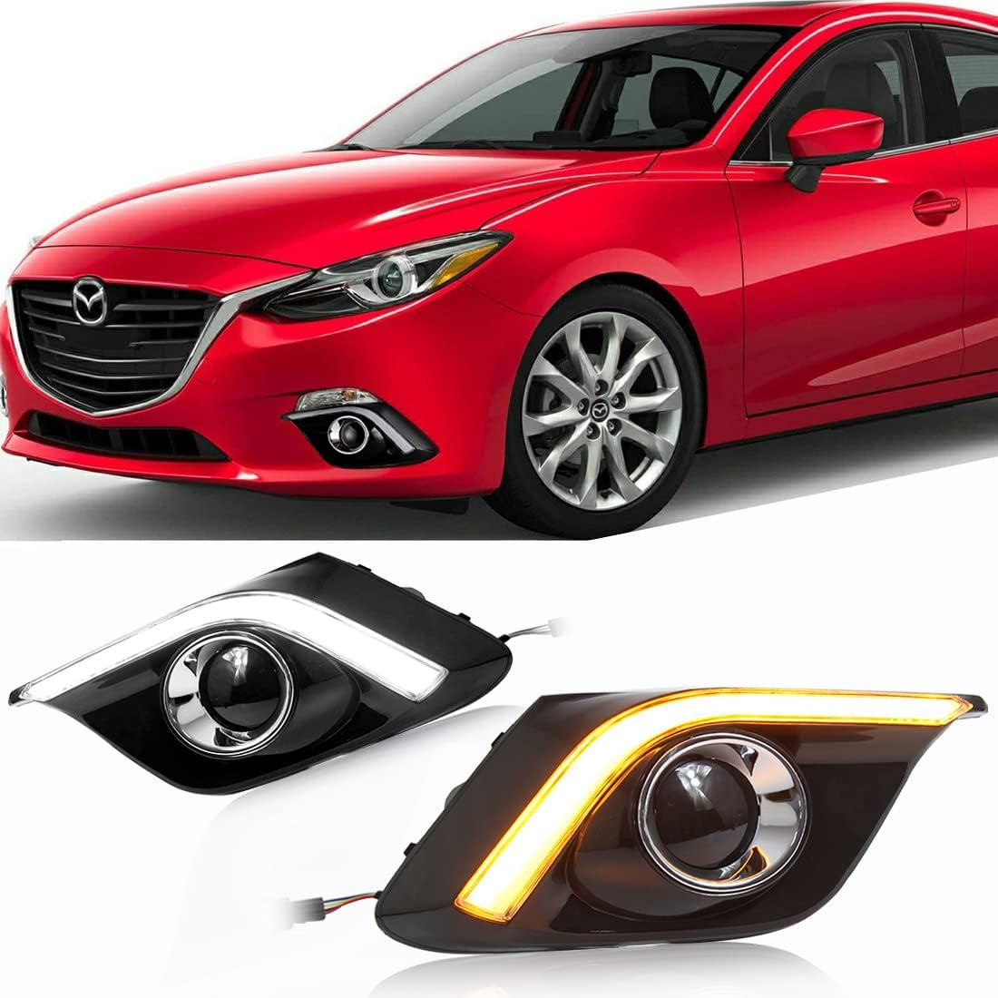WinPower Waterproof Daytime Running Light DRL Fog Lamp Kit Compatible with 2014 2015 2016 Mazda 3 Axela Error Free Canbus with Yellow Turn Signal
