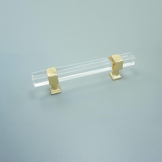 2.5"(64mm) Centers Square Acrylic Cabinet Pulls Furniture Handles Clear Lucite Drawer Pulls Gold Crystal Dresser Knobs (1, 2.5" Hole Centers)