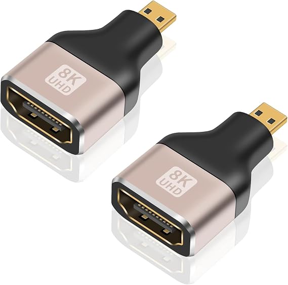 Duttek 8k Micro HDMI to HDMI Adapter 48Gbps, Micro HDMI Adapter 2.1 Version,Supports 8K@60Hz for Camera, Laptop, UltraHD, 3D (2 Pack)