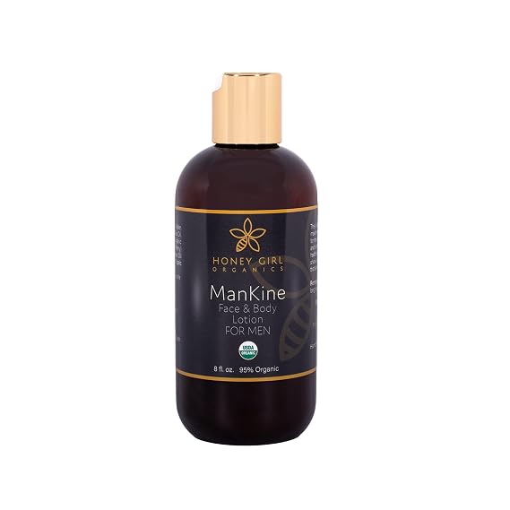 Honey Girl Organics ManKine, USDA Certified Organic Face & Body Lotion with Hydrating Beeswax, Royal Jelly, Propolis and Essential Oils. 8.0 Fluid Ounce