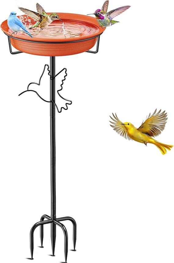 Bird Bath for Outside, 36.7In Removable Freestanding Birdbaths for Outdoors with 5-Pronged Base, Bird Bath Bowl Spa & Birdfeeder Bowls for Garden Patio Yard Lawn Decor (Brown-2)