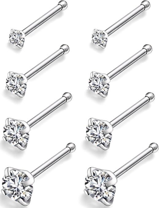 22G 20G 18G G23 Titanium Nose Ring Studs Hypoallergenic Straight Nose Studs Multicolored Opal Nose Stud Silver Nostril Piercings Nose Piercing Jewerly for Women Men CZ 1.5mm 2mm 2.5mm 3mm