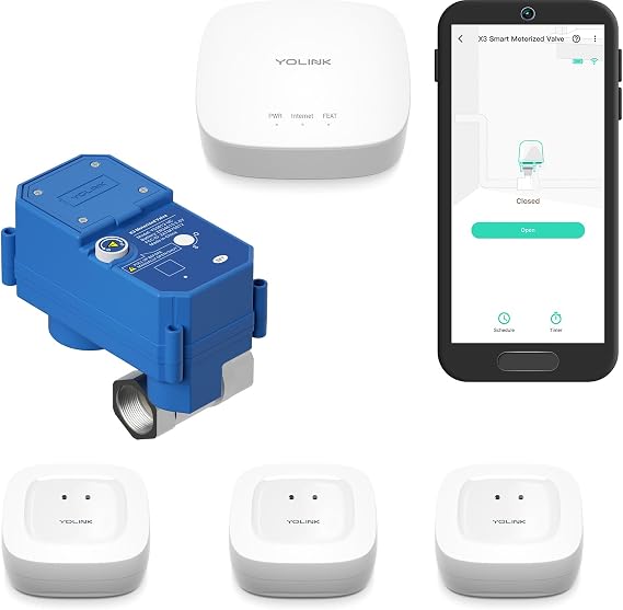 NSF Certified YoLink Leak Protection Kit, 1/2" Battery-Powered Shutoff Valve w/ Controller + 3 Leak Sensors + Hub, D2D Offline Auto Shutoff, LoRa Long-Range, App/Email/SMS Alerts, 10+ Year Battery