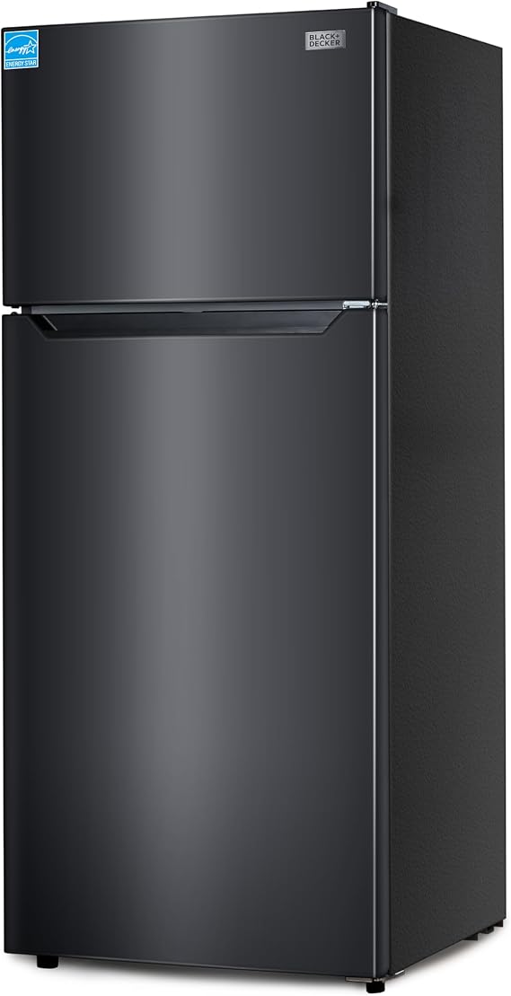 BLACK+DECKER 14.6 Cu. Ft. Top Mount Refrigerator with Freezer, 2 Door Refrigerator with Top Freezer and Adjustable Temperature Control, ENERGY STAR, BR1460HB, Black