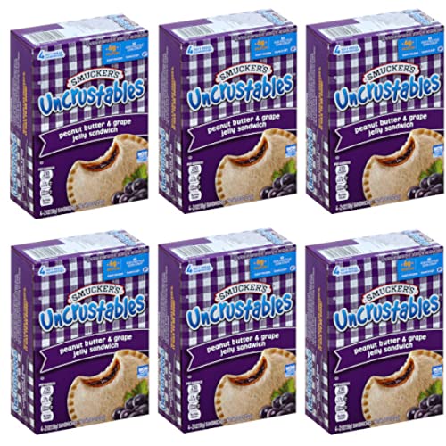 Smuckers Uncrustables Peanut Butter & Grape Jelly 4 Soft Bread Sandwiches - No High Fructose Corn Syrup - Non GMO - Ready Set Gourmet Donate a Meal Program - 6 Pack