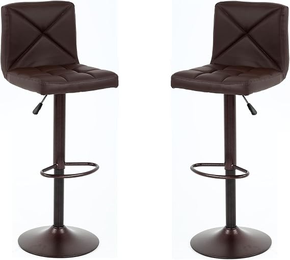 Bar Stools Set of 2 PU Leather Barstools Counter Height Stool Bar Chair Kitchen Counter Stool Dining Chair with Back, Brown