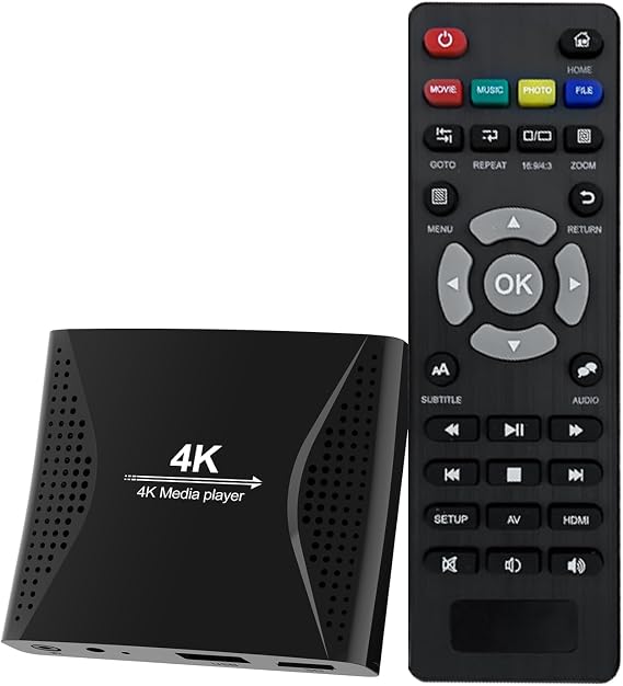 4K Ultra HD Media Player for USB Stick & MicroSD Card HDMI/AV Digital Signage Player with Auto Playback Memory Function & Endless Loop H.265 Media Box for Videos Music & Photos