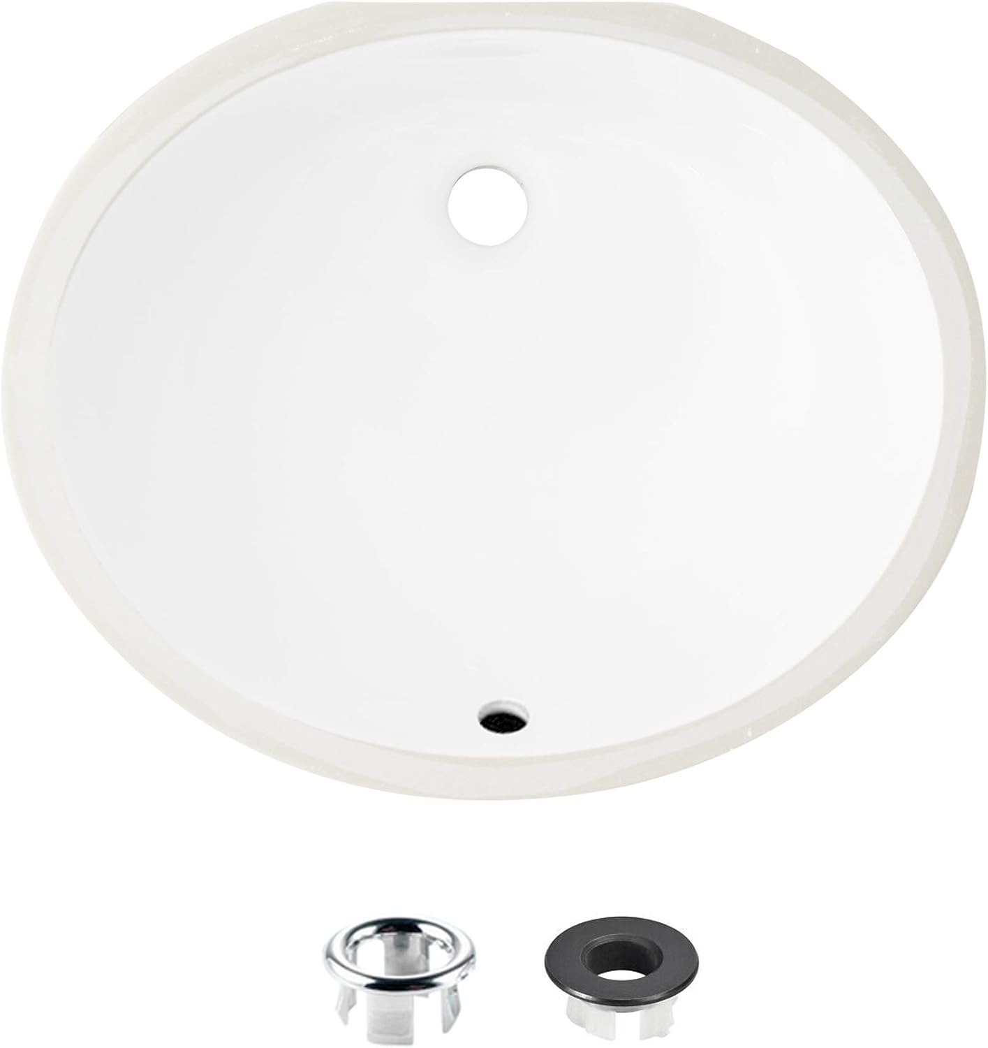 Stylish Oval Bathroom Sink 19 12 x 16 Inch Ceramic Porcelain Undermount Bathroom Sinks Enamel Glaze Finish Smooth and Stain Resistant Surface with Chrome and Matte Black Overflow, P-206