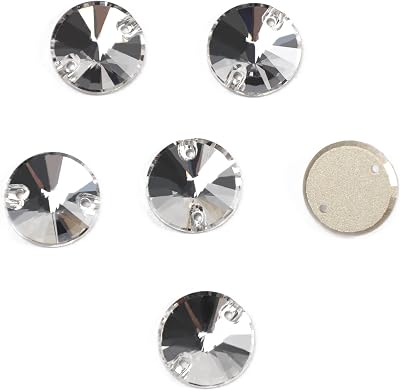 Crystal Glass Clear 18mm 36pcs Rivoli Garment Rhinestones Flat Back 7 Holes Glass Sew On Stones Crystal Strass for Clothes Apparel Crafts