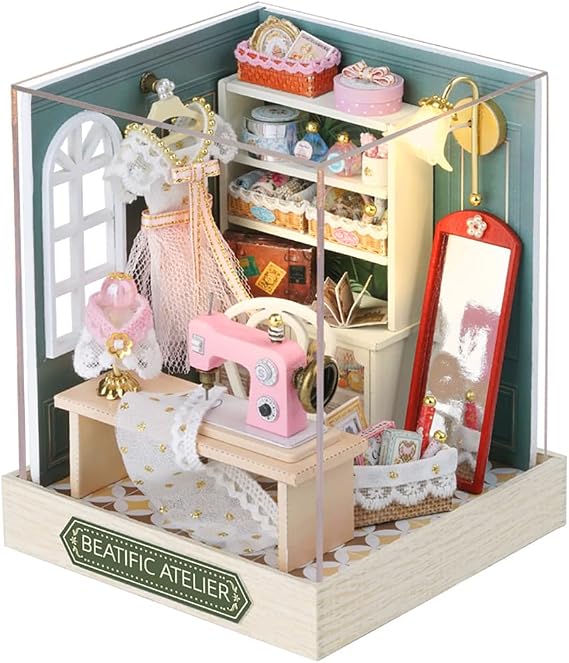 DIY Miniature Dollhouse Kit with Furniture, 1:24 Scale Creative Room Mini Wooden Doll House Plus Dust Proof for Kids Teens Adults (Beatific Atelier)