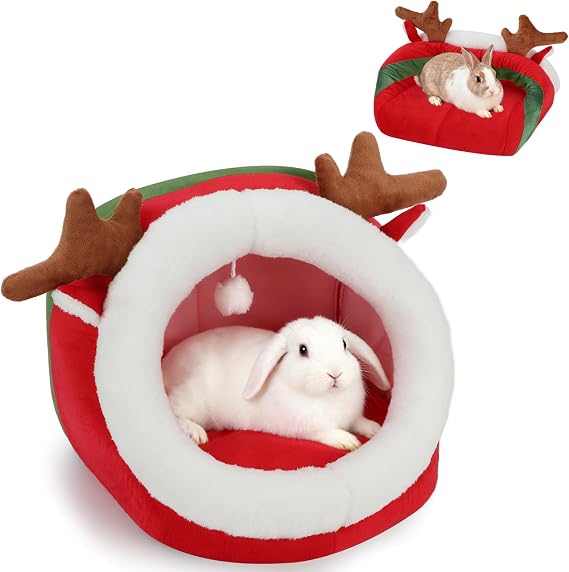 YUEPET Christmas Pet Bed, Reindeer Cave, Bunny Hideout, Guinea Pig Hideout