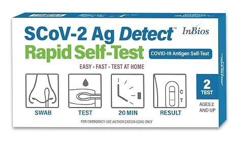 COVID-19 Antigen Rapid Test, 1 Pack, 2 Tests Total, Easy To Use No Mixing Step, SCoV-2 Ag Detect Rapid Self-Test, FDA Emergency Use Authorized, Test at Home